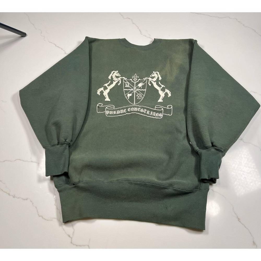 Champion Sweatshirt Mens XL Purdue Equestrians Reverse Weave Green 90s Vintage